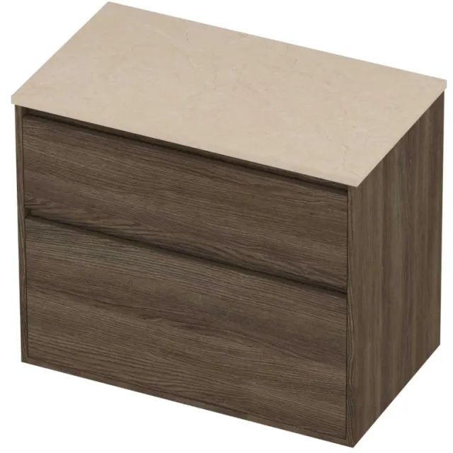 Proline Deck Badmeubelset Hardsteen Greeploos Asymmetrisch Kader 80x46x67 cm Sand Stone Vital Oak Eiken