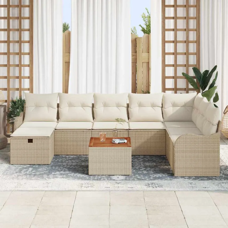 vidaXL Tuinbankenset 9 st Beige poly rattan