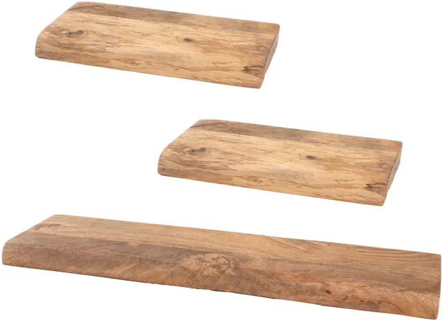 Home67 Wandplank Pure Mangohout - Set van 3 Klein - Zwevende Wandplanken met Natuurlijke Boomrand Bruin