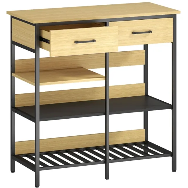Clruro Keukenkast - 90 × 40 × 91 cm - met 2 Laden - met Kantelbeveiliging - Spaanplaat en Metaal naturel