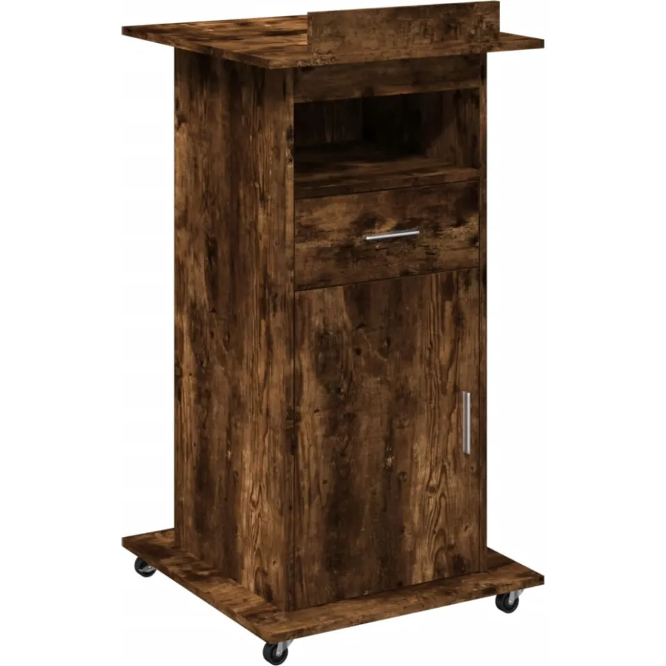 vidaXL Lessenaar met wielen en lade 55x55x107 cm hout gerookt eiken Bruin