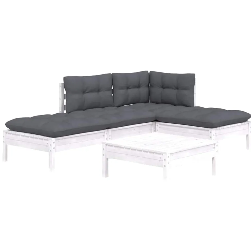 vidaXL 5-delige Loungeset met kussens grenenhout wit