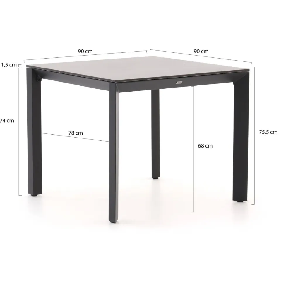 Bellagio tuinmeubelen Bellagio Sestino dining tuintafel 90x90cm zwart, foto 2