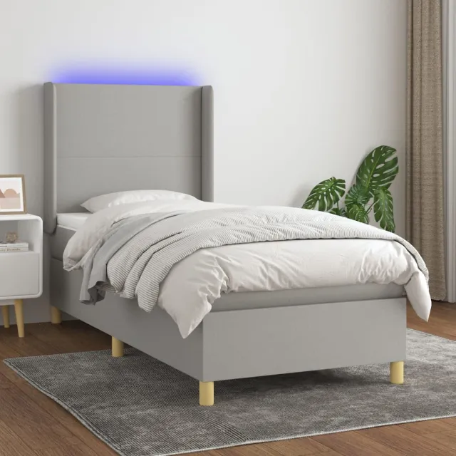 vidaXL Boxspring met matras en LED stof lichtgrijs 90x200 cm grijs