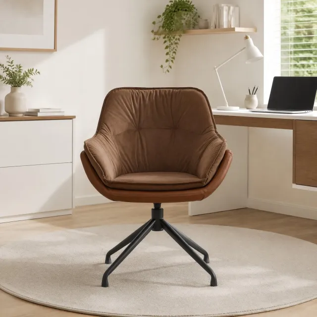 REDOM Bureaustoel met vaste armleuningen - 360° draaibaar met automatische terugkeer - Kunstleer - Metalen vierpoots onderstel - Volwassenen - Bruin - 67,5 x 66 x 80 cm Brown