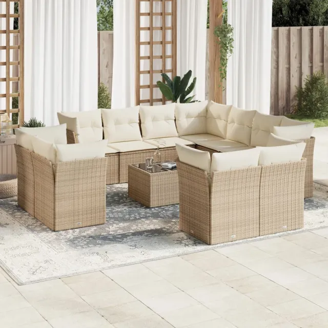 vidaXL 12-delige Loungeset met kussens poly rattan beige, foto 2