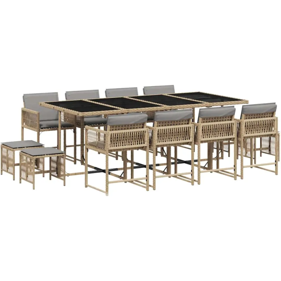 vidaXL 13-delige Tuinset met kussens poly rattan gemengd beige, foto 3
