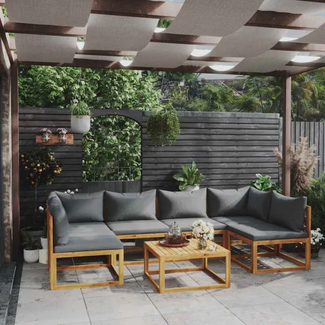 vidaXL 7-delige Loungeset met kussens massief acaciahout grijs, foto 2