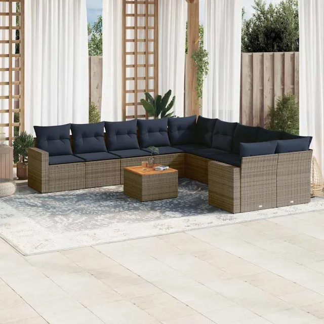 vidaXL 11-delige Loungeset met kussens poly rattan grijs, foto 2