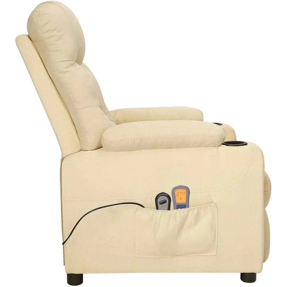 vidaXL Massagestoel elektrisch stof crèmekleurig, foto 4