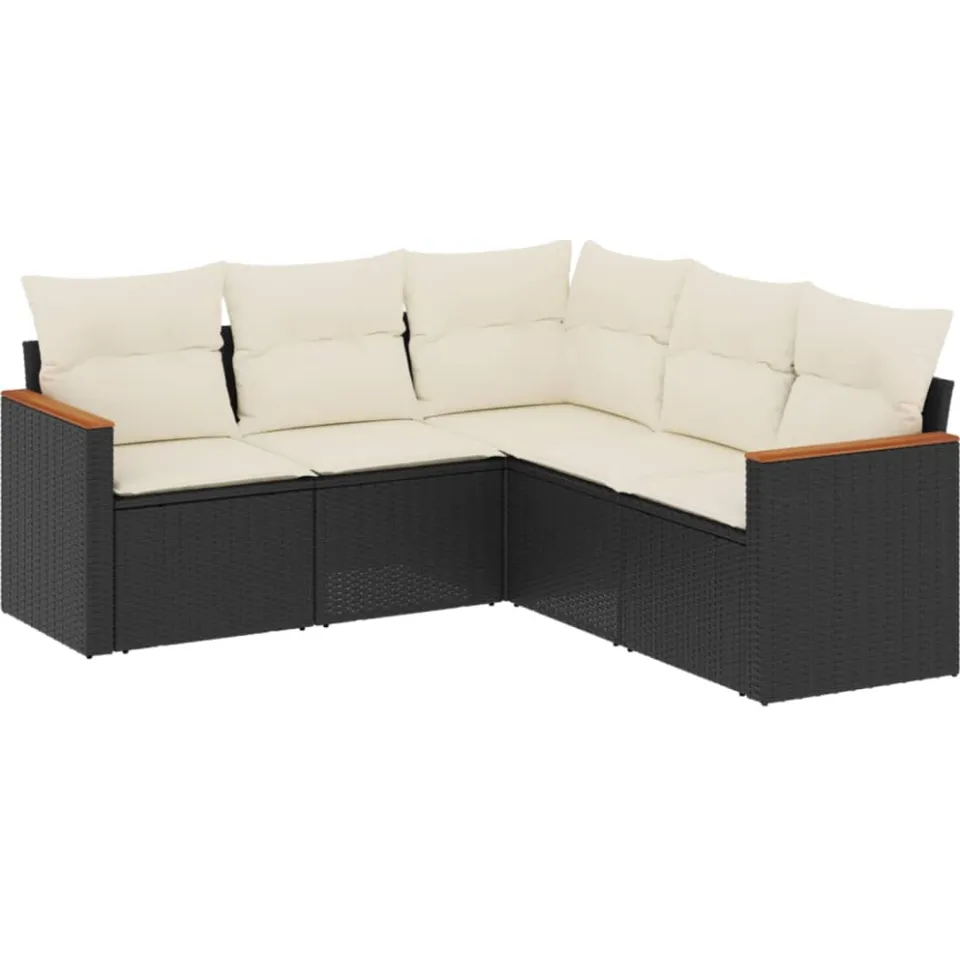 vidaXL 5-delige Loungeset met kussens poly rattan zwart, foto 3