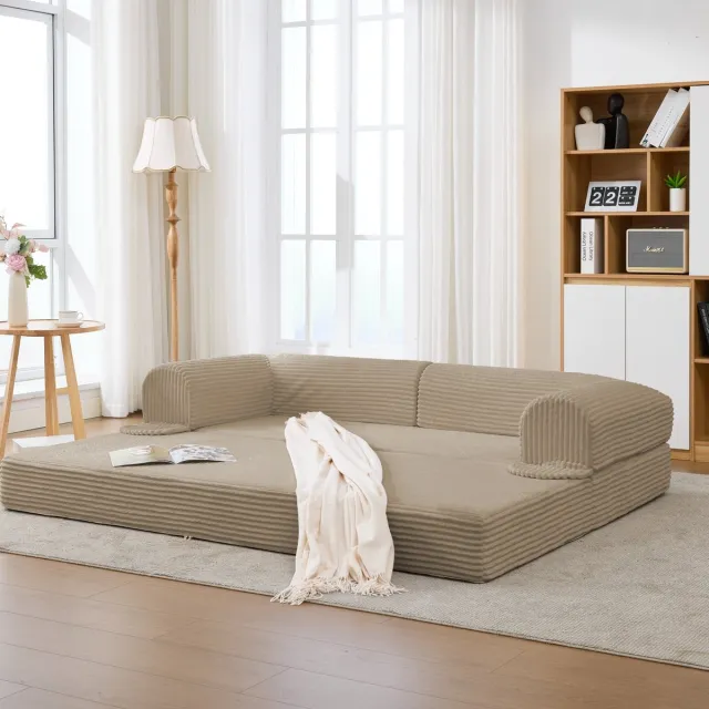 COVREO 2-zits slaapbank 190x78x65 cm beige, cordstof met slaapfunctie