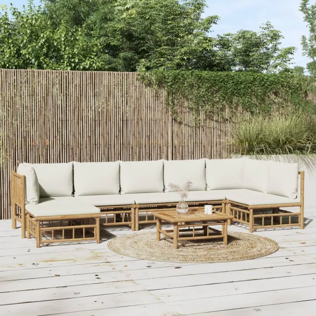 vidaXL 8-delige Loungeset met kussens bamboe crèmewit Bruin
