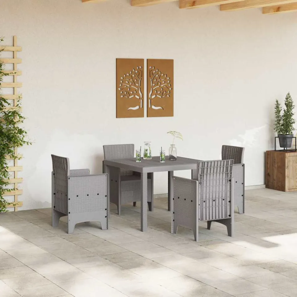 vidaXL Tuin Eetset 5 st Lichtgrijs Polypropyleen, foto 3