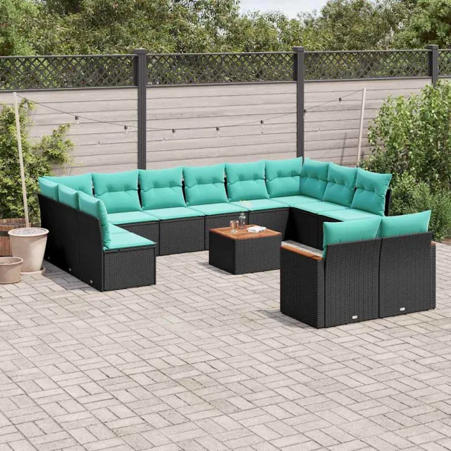 vidaXL 12-delige tuinbankset met kussens van zwart polyrotan, foto 2