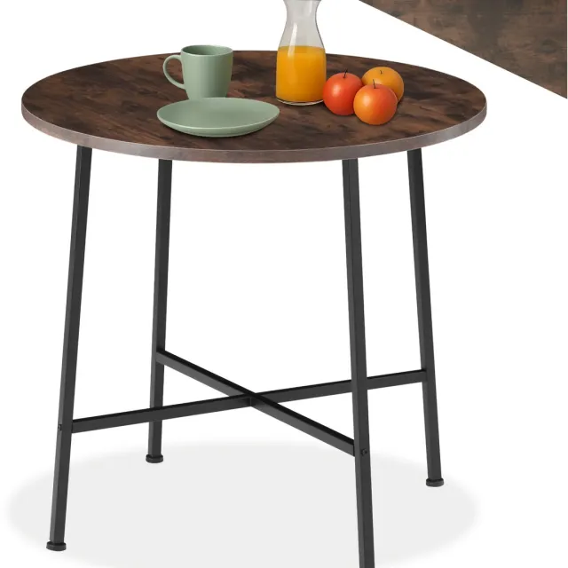 Tectake Ronde Eettafel – Kleine Keukentafel – 80 x 76 cm (Ø x H) – Industrieel Design – Houten Tafel voor Keuken, Eetkamer, Woonkamer & Kantoor – Zwart Metaal Frame - donkerbruin