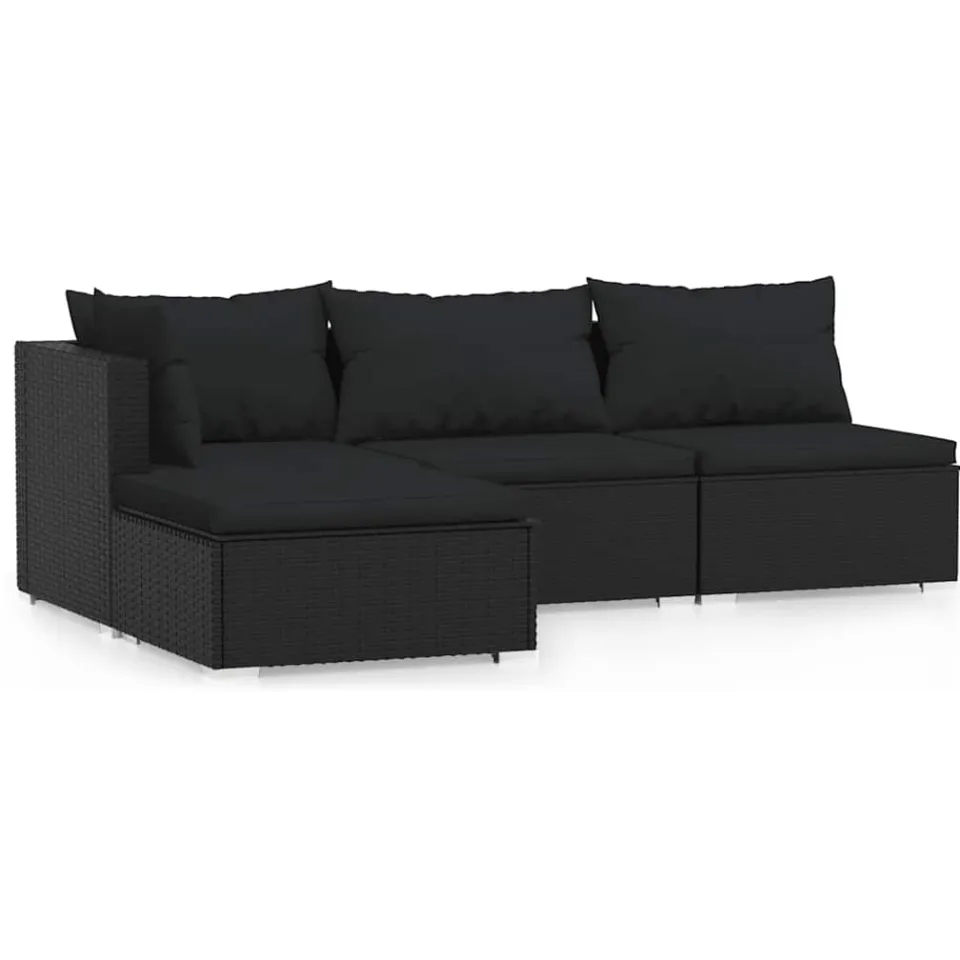 vidaXL 4-delige Loungeset met kussens poly rattan zwart, foto 3