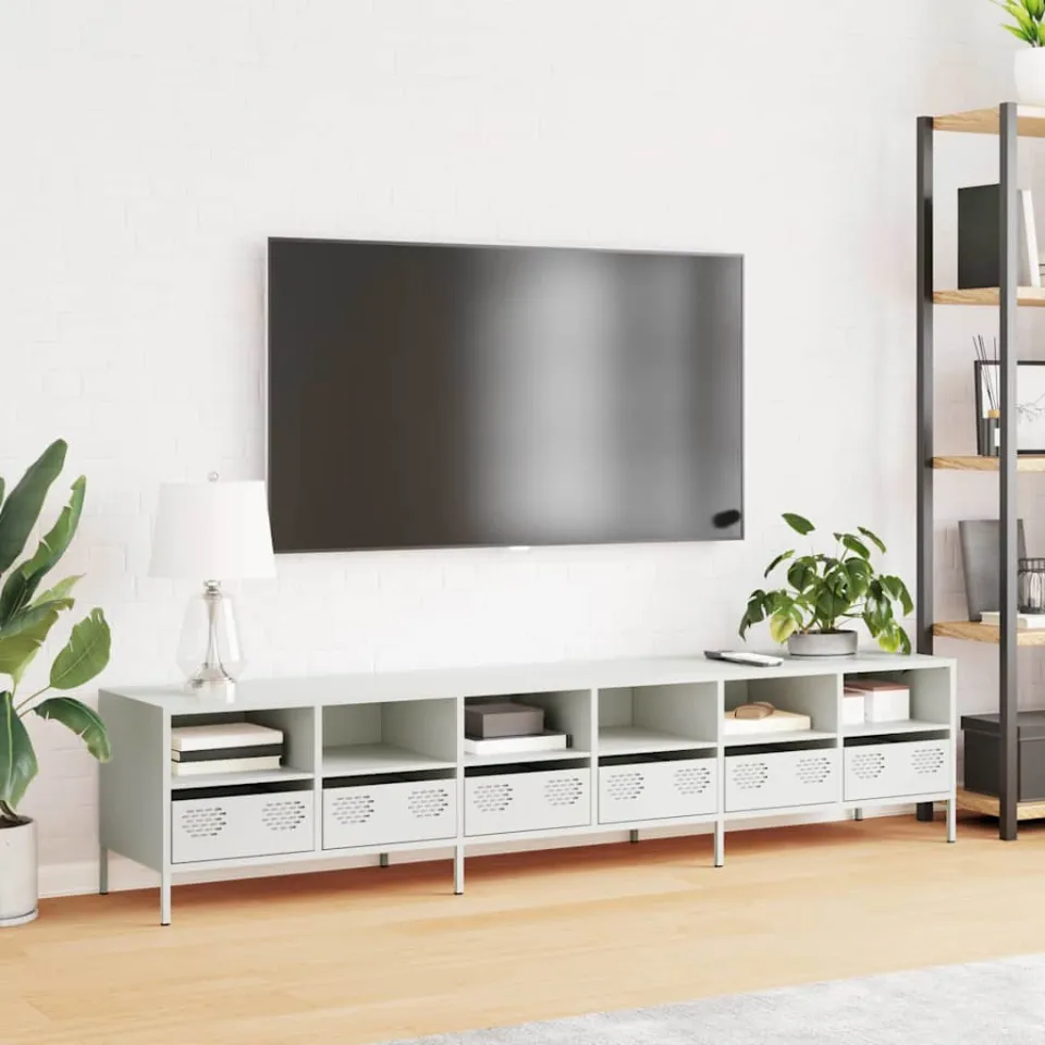 vidaXL Tv-meubel 202x39x43,5 cm koudgewalst staal wit, foto 2