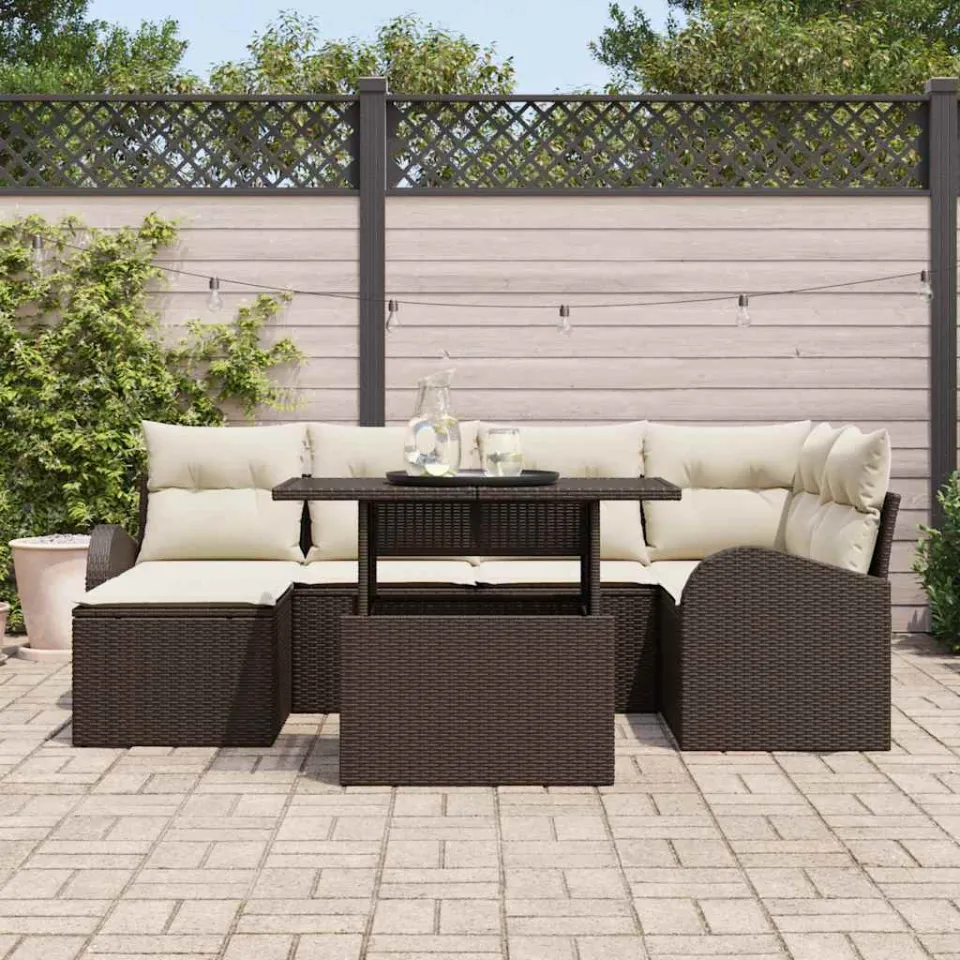 vidaXL Tuin Sofa Set 7 st Bruin Poly riet, foto 3