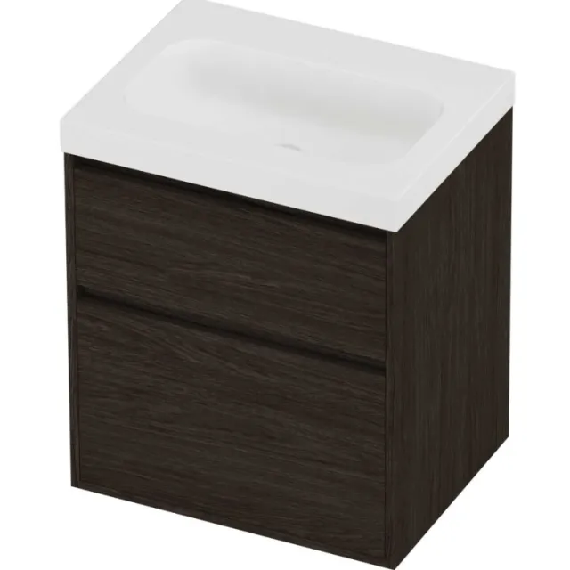 Proline Haga Badmeubelset Polystone Mezza 60x46x73 cm Mat White Mokka Oak Eiken