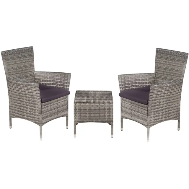 vidaXL 3-delige Bistroset poly rattan grijs