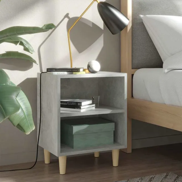 vidaXL Nachtkastjes 2 st met houten poten 40x30x50 cm betongrijs grijs, foto 2