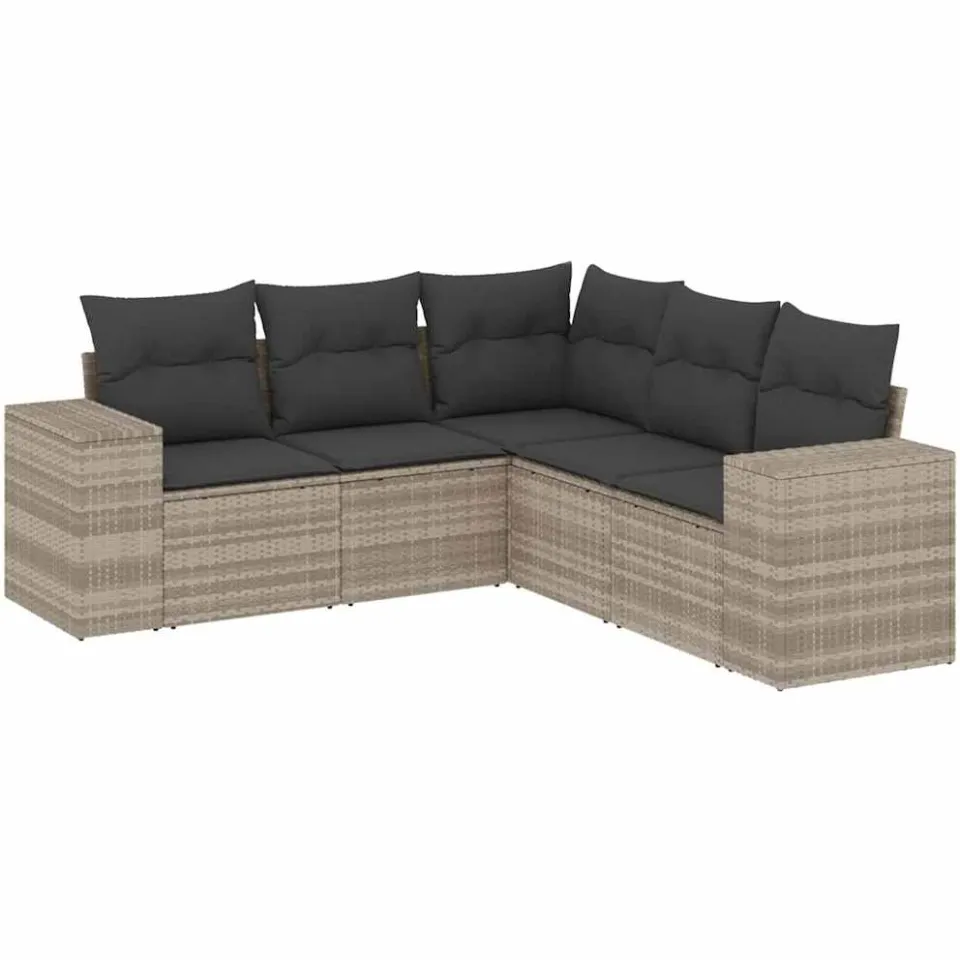 vidaXL 5-delige Loungeset met kussens poly rattan lichtgrijs grijs, foto 3