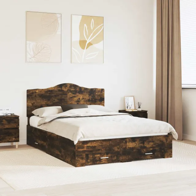 vidaXL Bedframe met lade Gerookt eiken 140 x 200 cm Bewerkt hout Bruin