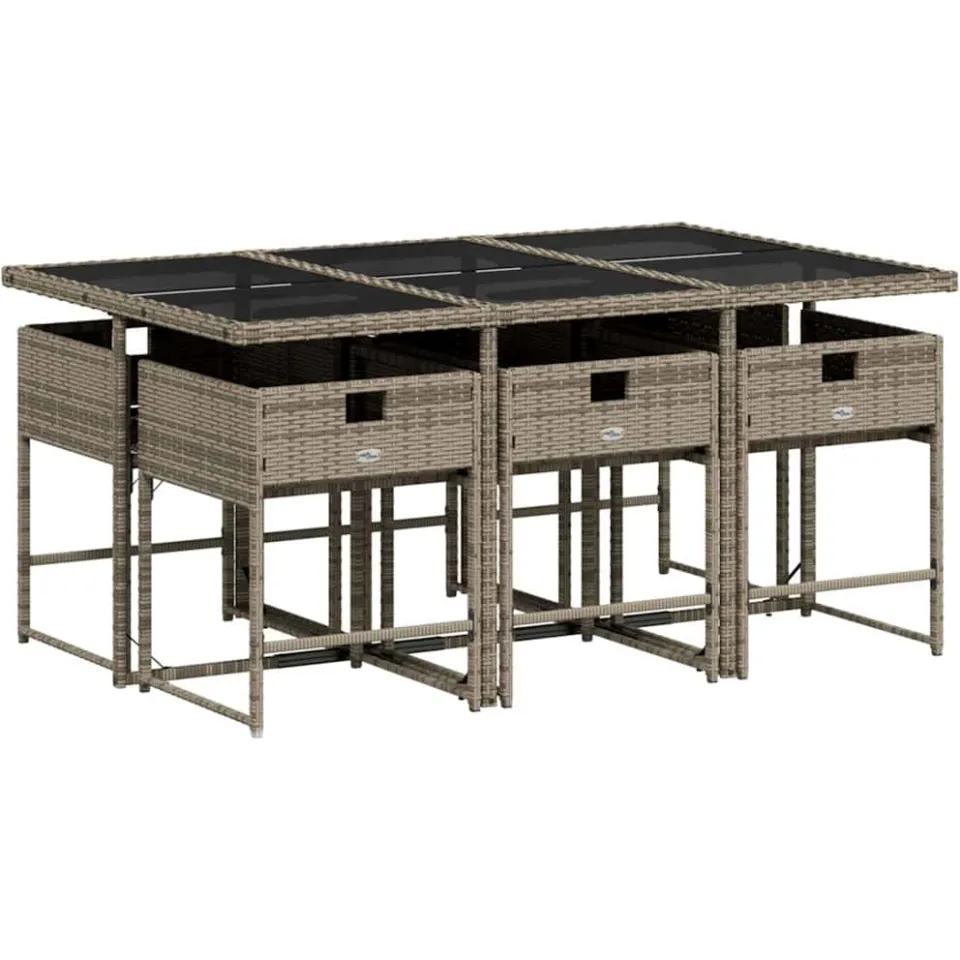 vidaXL 7-delige Tuinset met kussens poly rattan grijs, foto 4