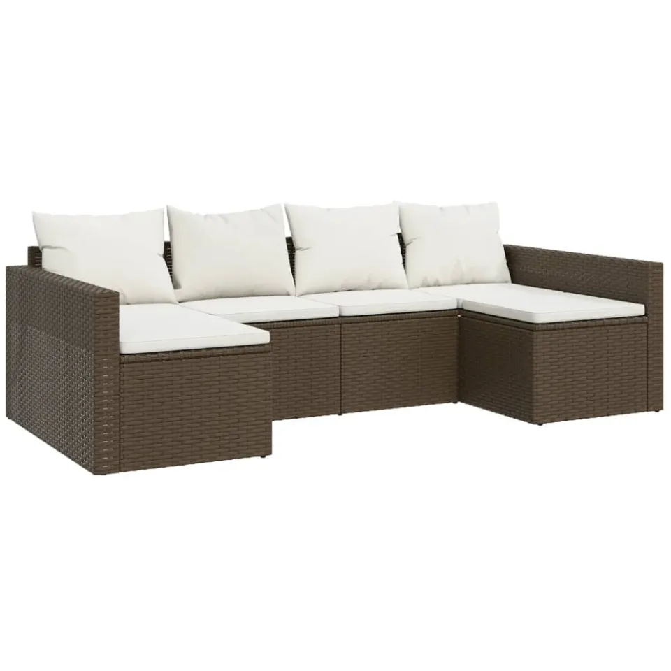vidaXL 2-delige Loungeset met kussens poly rattan bruin