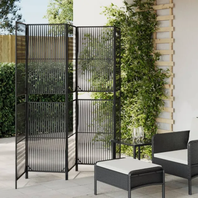 vidaXL Kamerscherm 5 panelen poly rattan zwart, foto 2