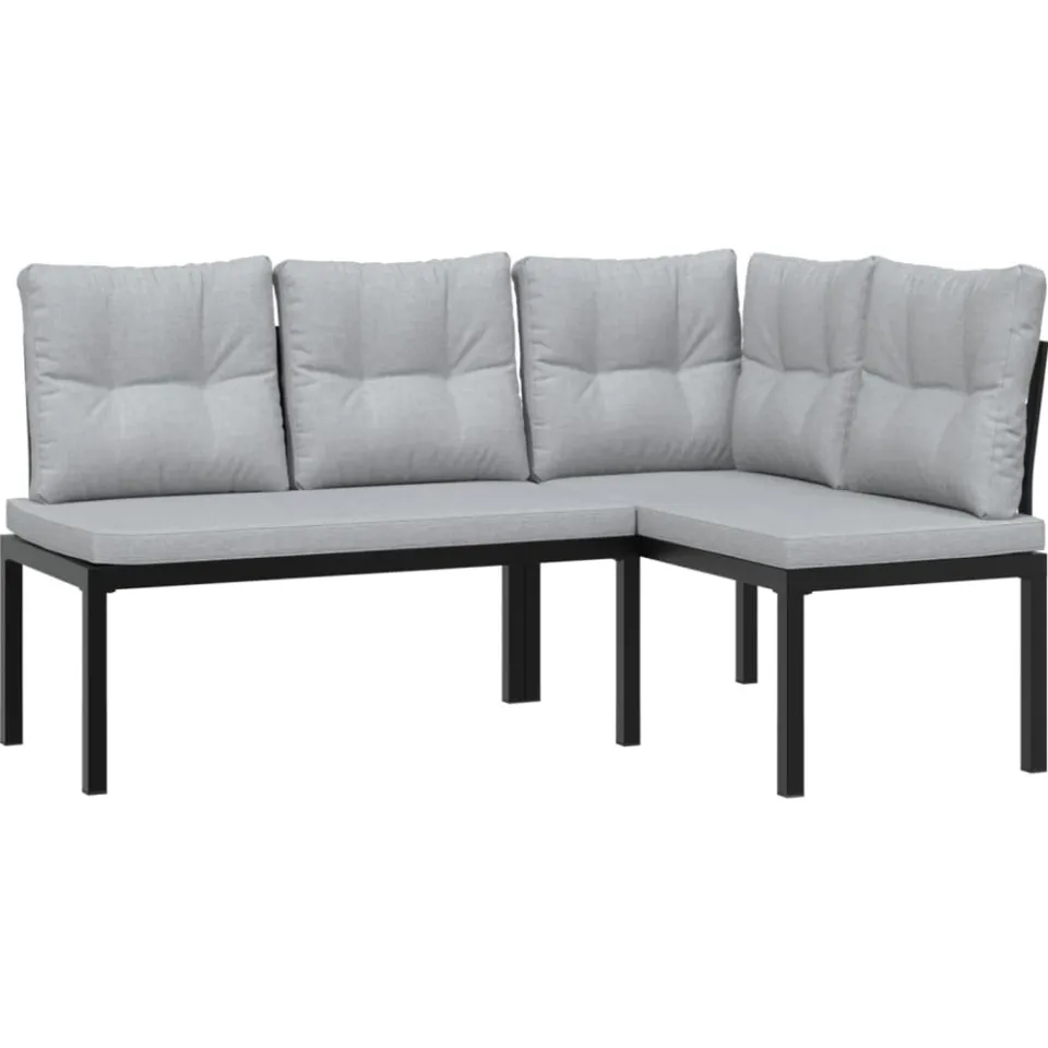 vidaXL 4-delige Loungeset met kussens gepoedercoat staal zwart