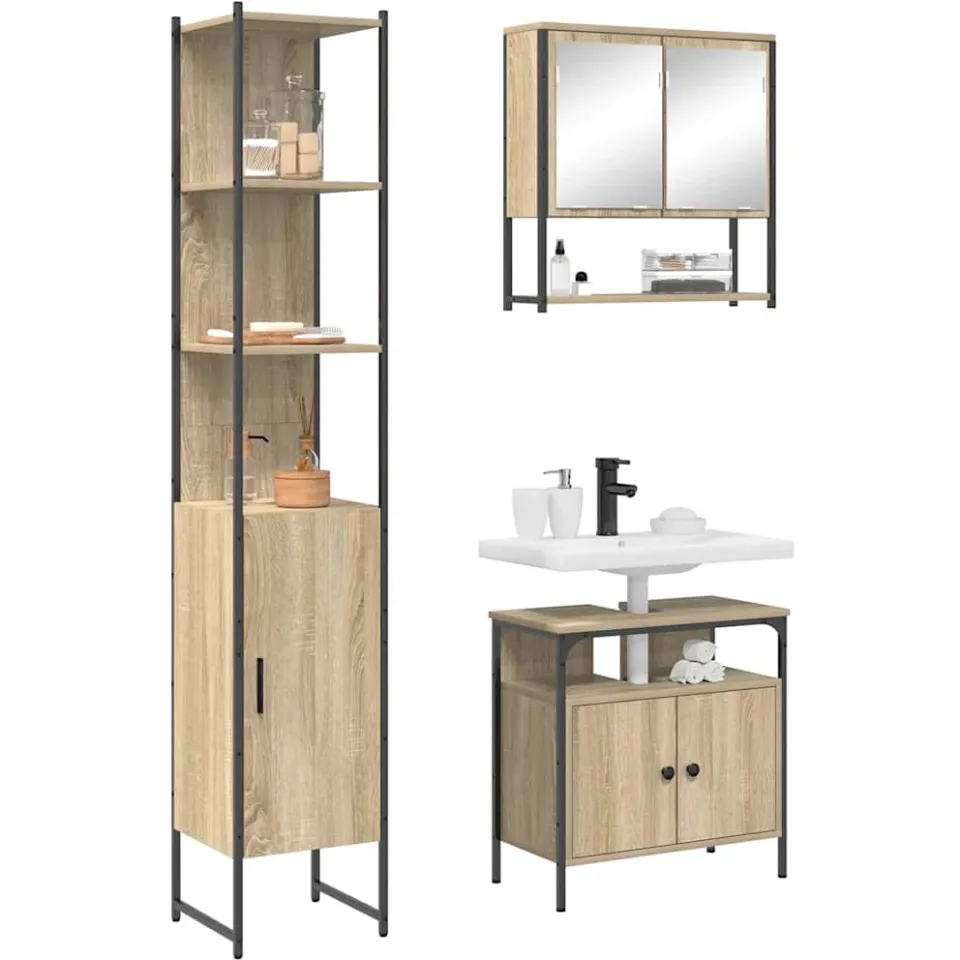 vidaXL Badkamermeubelset 3 st Sonoma Eiken 33 x 33 x 185,5 cm Beige