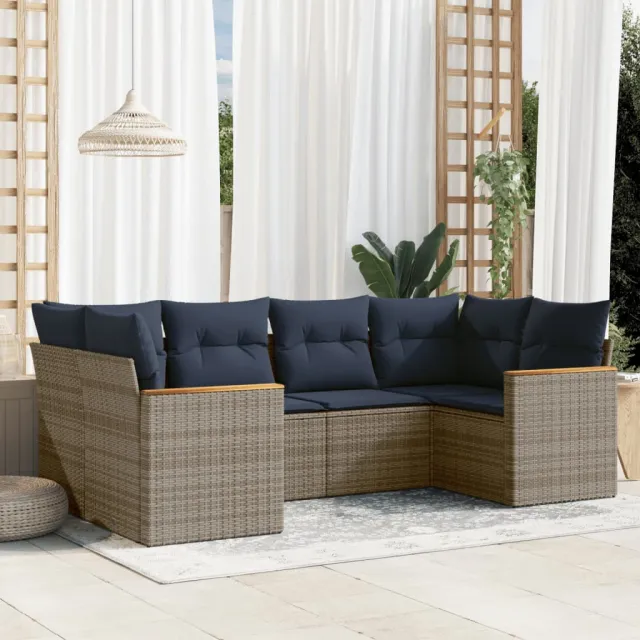 vidaXL 6-delige Loungeset met kussens poly rattan grijs, foto 2