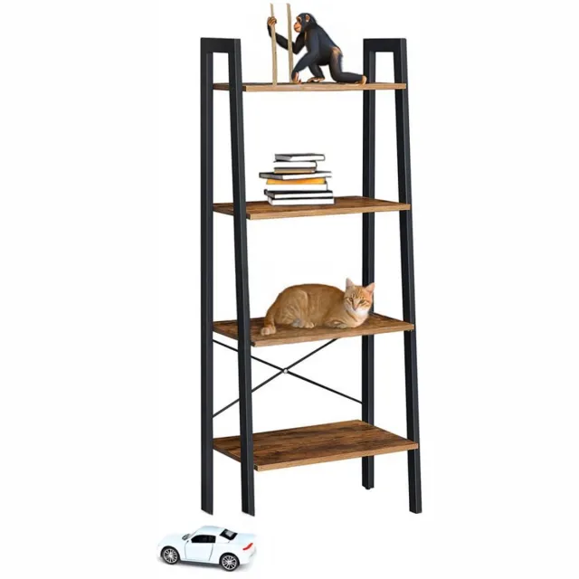 Homesy Boekenkast met 4 niveaus - Ladderrek - Staand rek - Industrieel bruin