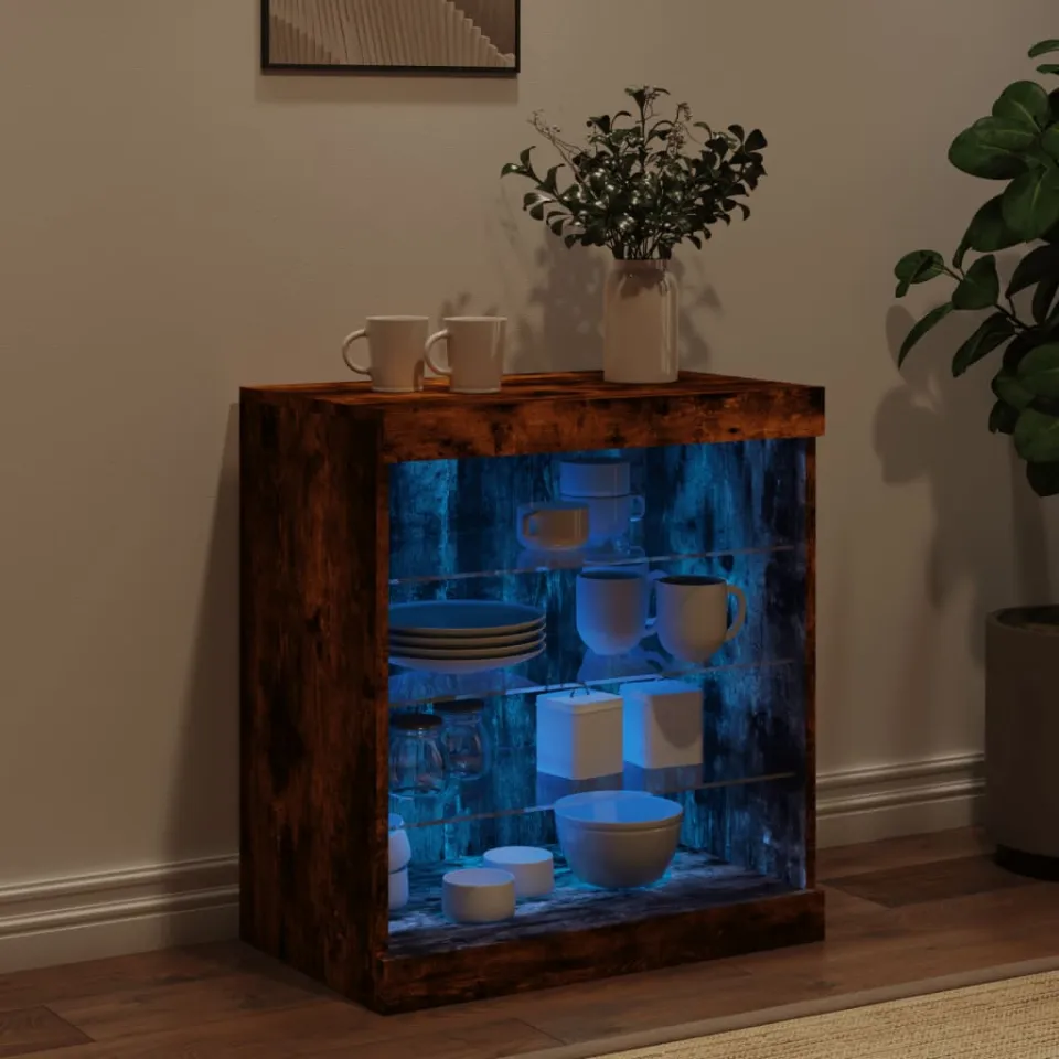 vidaXL Dressoir met LED-verlichting 60,5x37x67 cm gerookt eikenkleur, foto 3