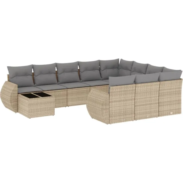 vidaXL 11-delige - Tuinset - met - kussens - poly - rattan - beige