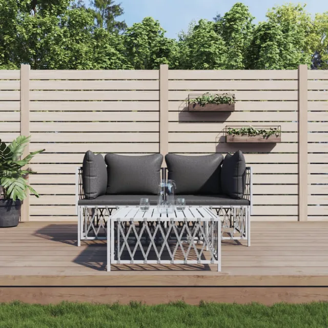 vidaXL 3-delige Loungeset met kussens staal wit, foto 2