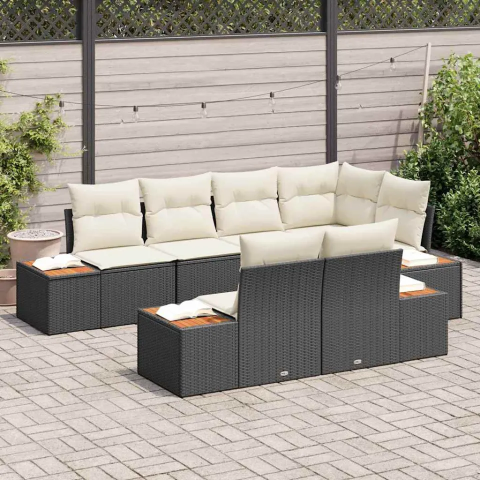 vidaXL Tuin Sofa Set 7 st Zwart poly rattan, foto 3