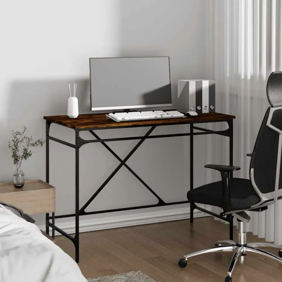 vidaXL Bureau 100x50x75 cm bewerkt hout en ijzer gerookt eikenkleurig, foto 3