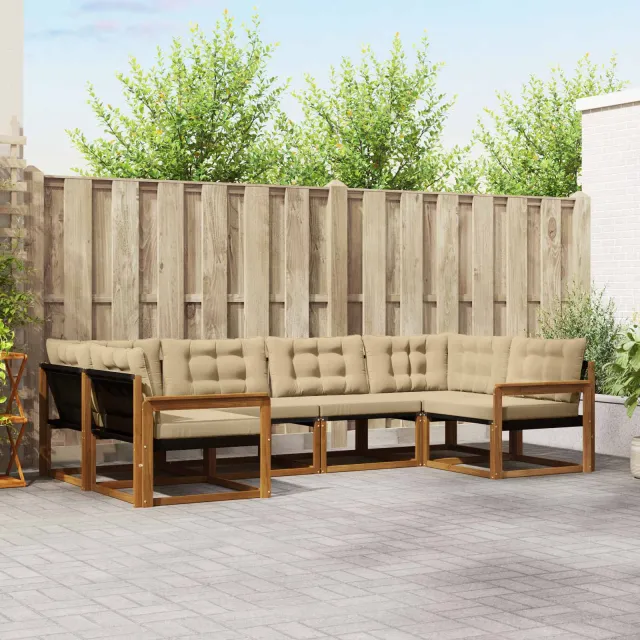 vidaXL Buiten bankenset 6 st 6-zits Natuurlijk en Beige