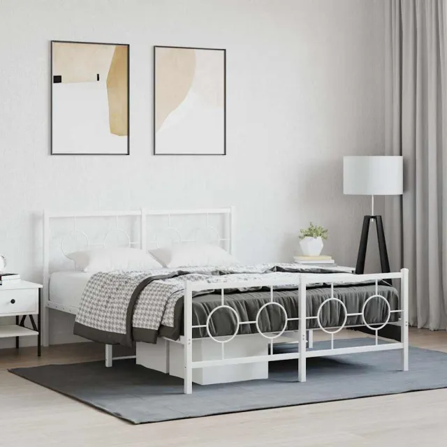 vidaXL Bedframe met hoofd- en voeteneinde metaal wit 140x200 cm