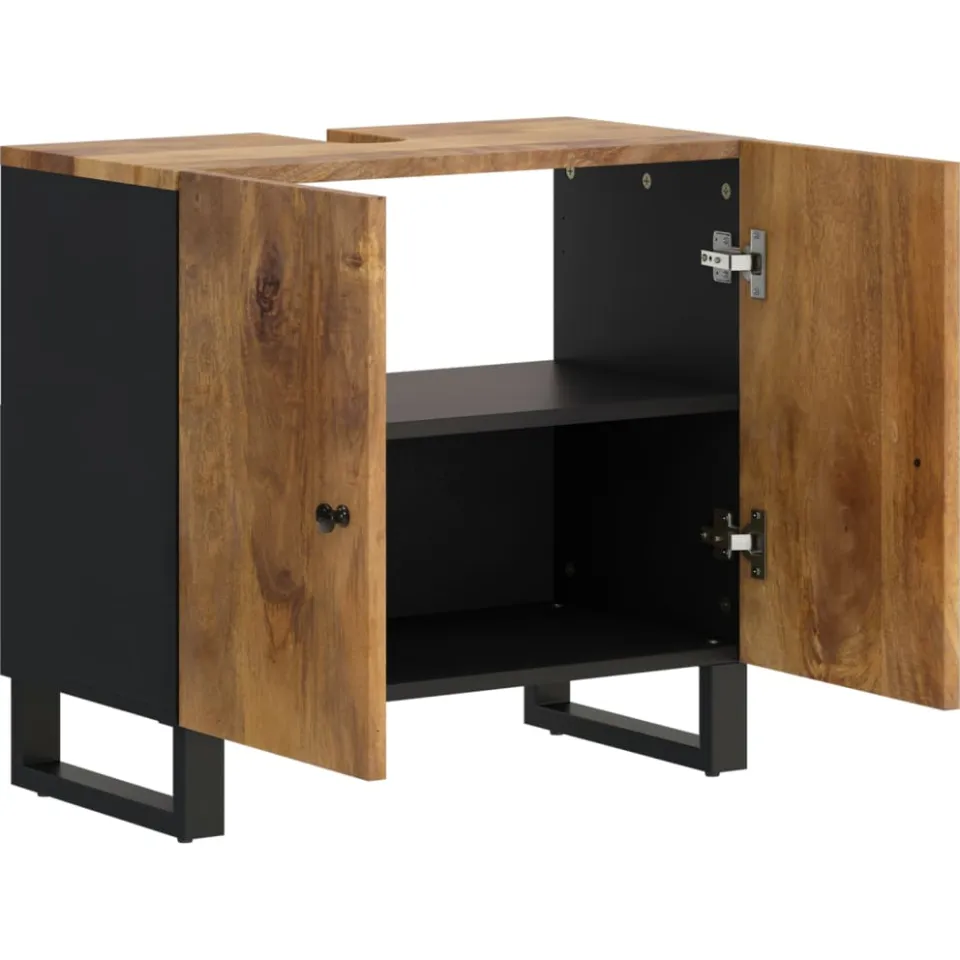 vidaXL Wastafelkast 62x33x58 cm massief mangohout en bewerkt hout Bruin