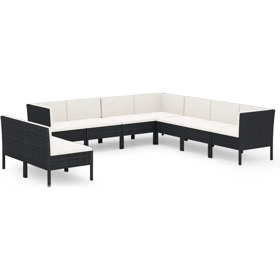 vidaXL 9-delige Loungeset met kussens poly rattan zwart, foto 4
