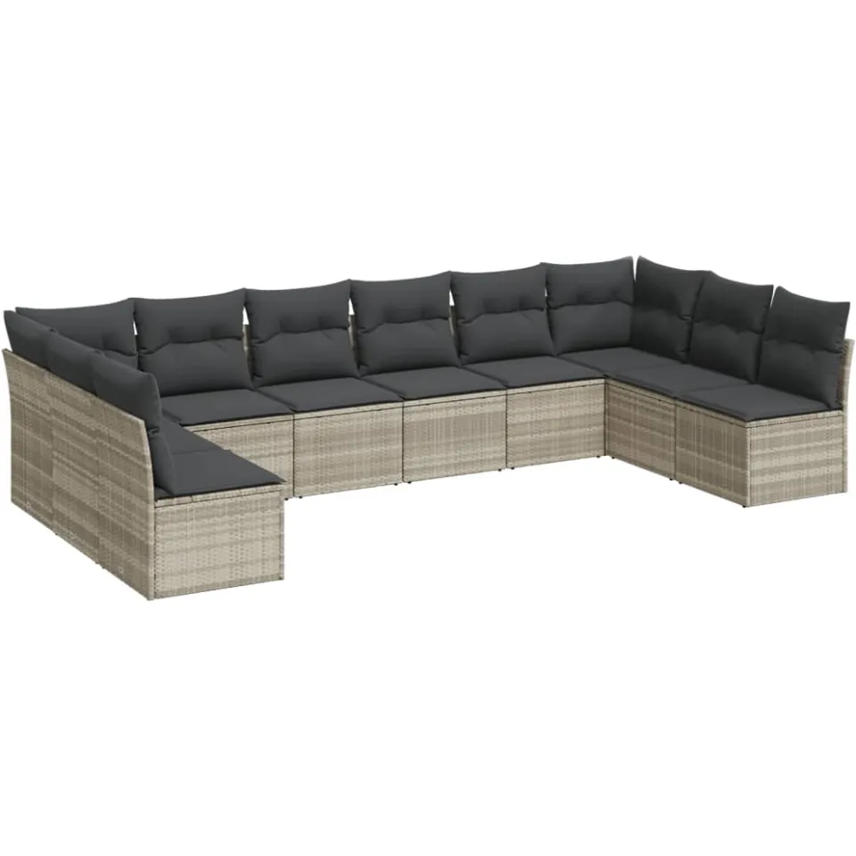 vidaXL 10-delige Loungeset met kussens poly rattan lichtgrijs grijs, foto 3