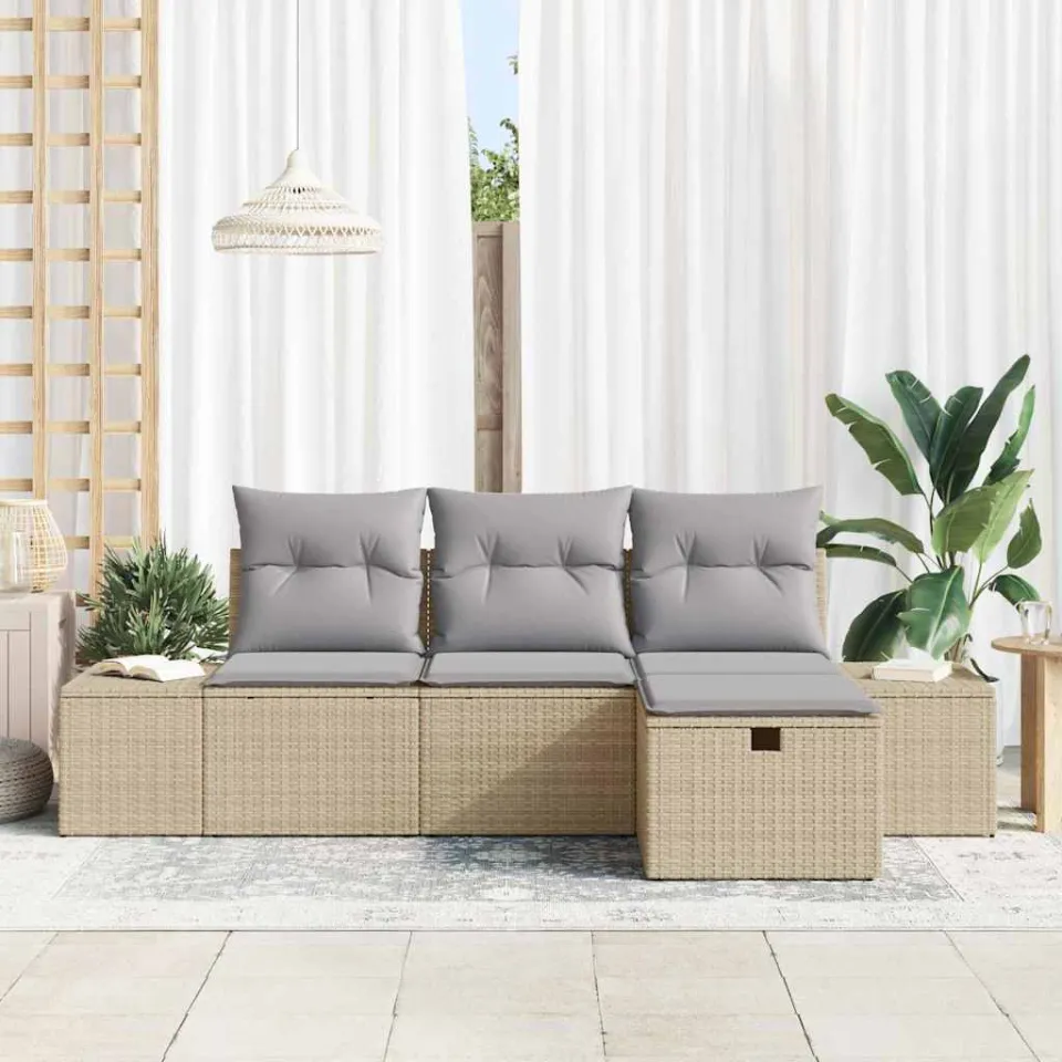 vidaXL Tuin Sofa Set 4 st poly rattan grijs, foto 3
