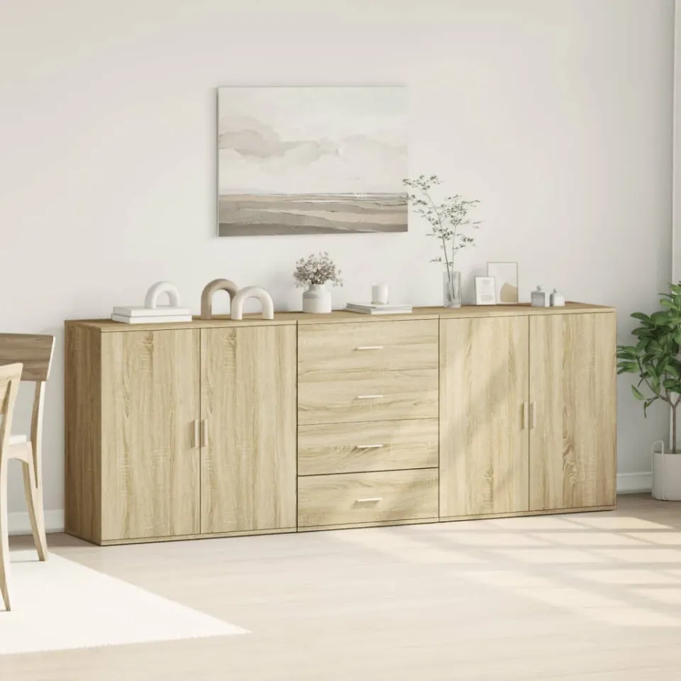 vidaXL Dressoirs 3 st bewerkt hout sonoma eiken, foto 3