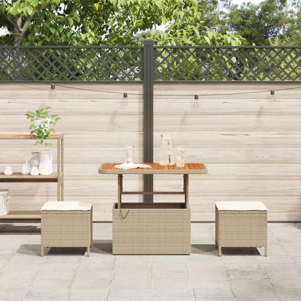 vidaXL Tuin eettafelset 3 st Beige poly rattan, foto 3