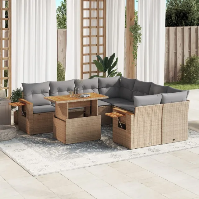 vidaXL 9-delige Loungeset met kussens poly rattan beige, foto 2