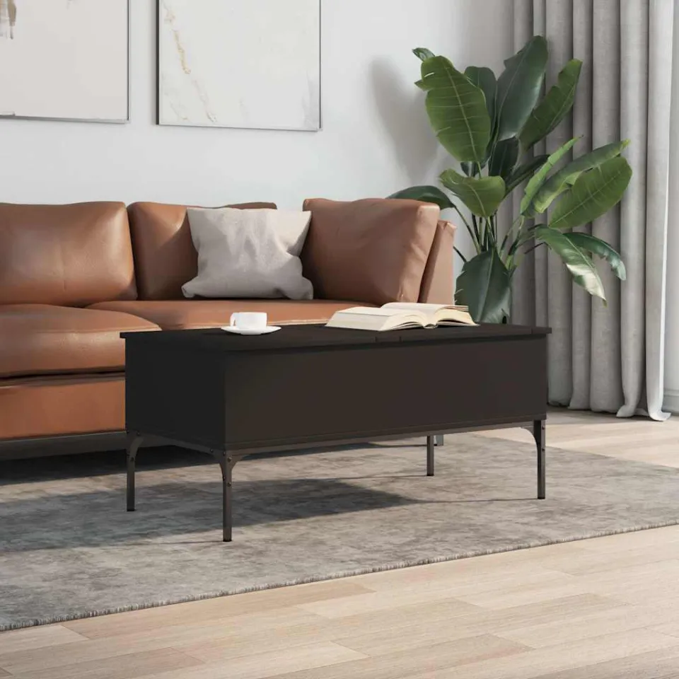 vidaXL Salontafel 100x50x45 cm bewerkt hout en metaal zwart, foto 3